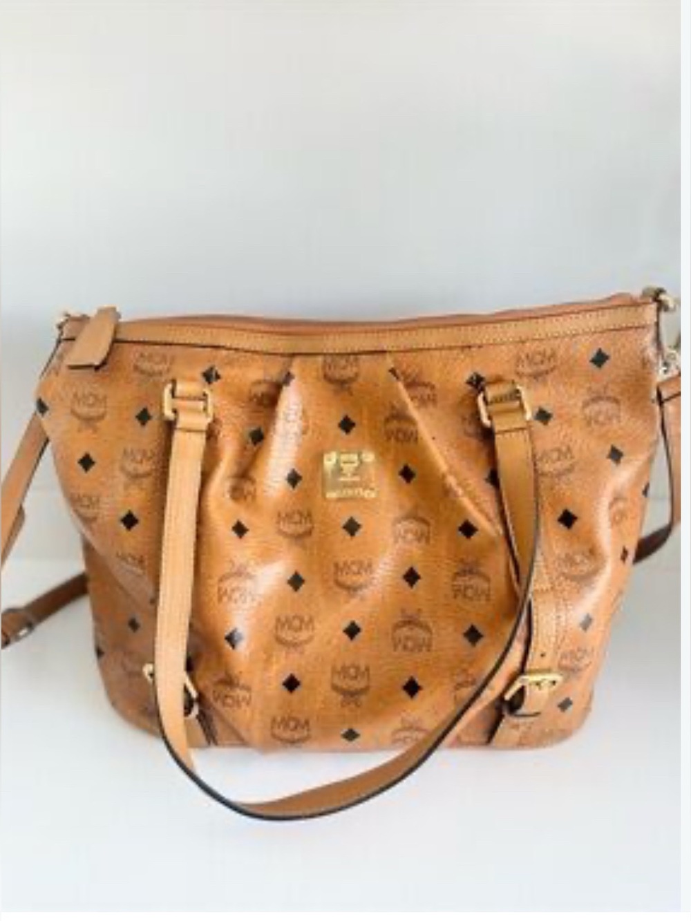 MCM Cognac Visetos Logo Convertible Shoulder Bag